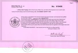 New York County Clerk authentication document