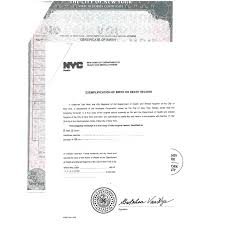 New York City exemplification document for apostille