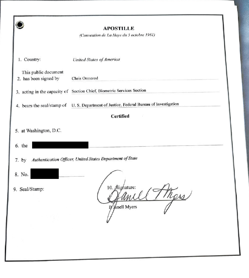US Department of State Apostille FBI Background Check